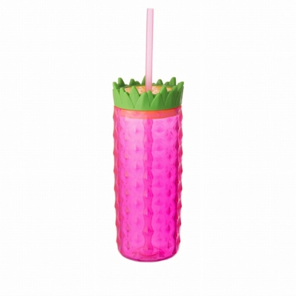 Cool Gear 18oz Pineapple TallBoy Tumbler Pink – Reusable Travel Cup with Straw